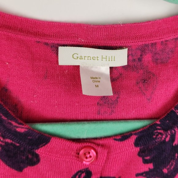 Garnet Hill 100% Merino Wool Lightweight Floral Button Front Cardigan M Flawed - Picture 3 of 9